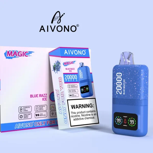 aivono 20000 20k puffs disposable vape with screen blue razz ice flavor