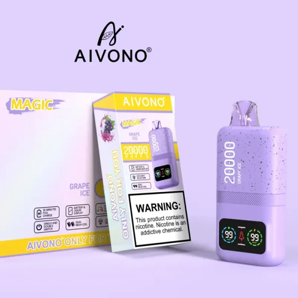 aivono 20000 20k puffs disposable vape with screen grape ice flavor