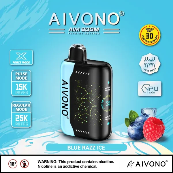 aivono 25000 25k puffs smart disposable vape with screen blue razz ice flavor