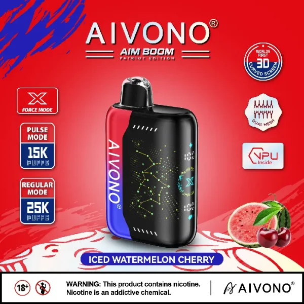 aivono 25000 25k puffs smart disposable vape with screen iced watermelon cherry flavor