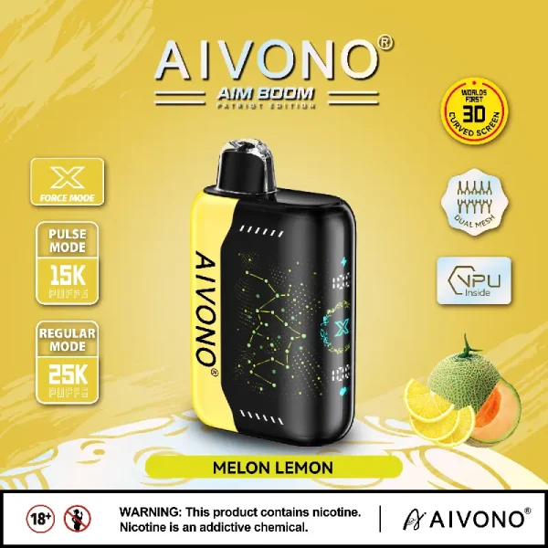 aivono 25000 25k puffs smart disposable vape with screen melon lemon flavor