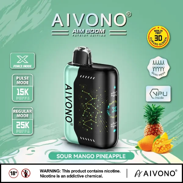 aivono 25000 25k puffs smart disposable vape with screen sour mango pineapple flavor