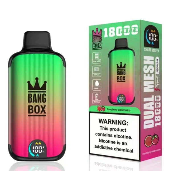 bang box 18000 18k puffs disposable vape with screen raspberry watermelon