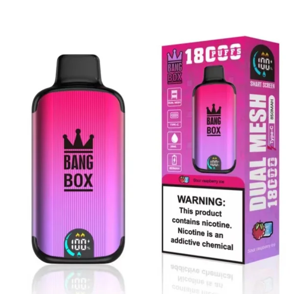 bang box 18000 18k puffs disposable vape with screen sour raspberry ice
