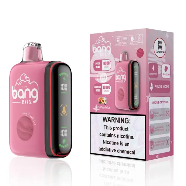 bang box 18000 18k puffs disposable vape with smart screen juicy peach ice