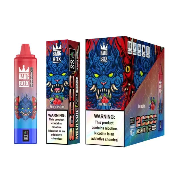 bang box 20000 20k puffs disposable vape with screen blue razz ice