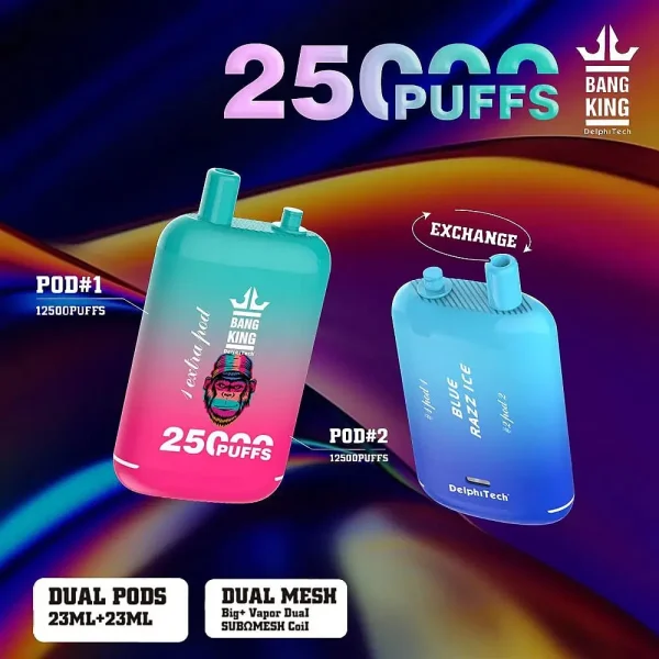 Bang King 25000 puff usa e getta con doppia capsula e coil a rete