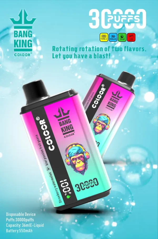 Bang King 30000 boccate di vapore monouso - gusto Fragola Anguria e Kiwi Frutto della Passione Guava