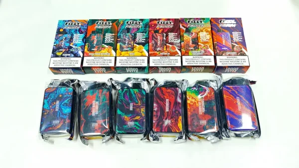 Fizzy Pandora 12000 puffs disposable vape retail packaging display real shots 1