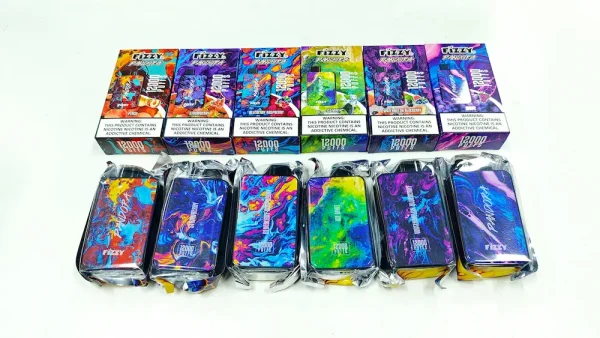 Fizzy Pandora 12000 puffs disposable vape retail packaging display real shots 2