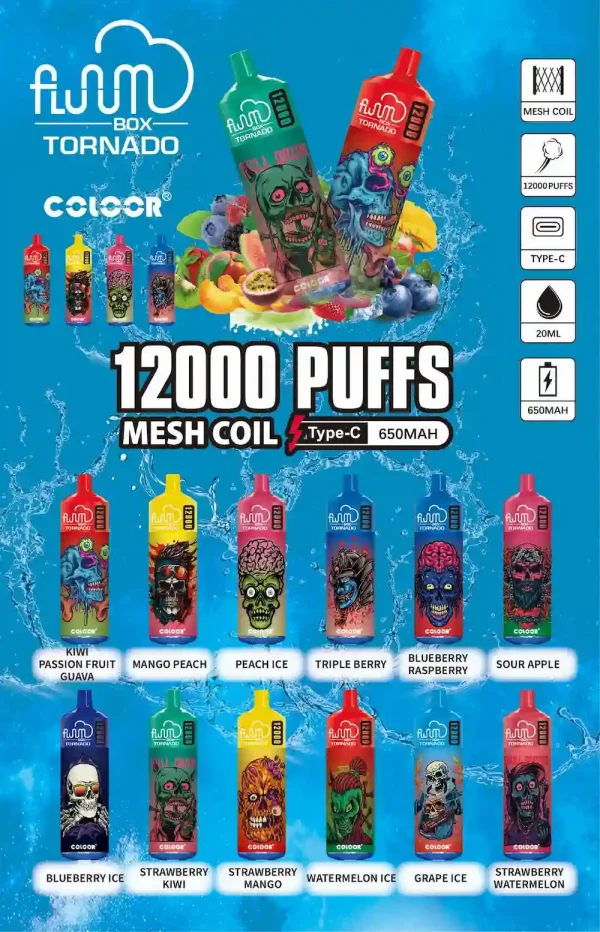 FLUUM Box Tornado 12000 Puffs Disposable Vape - full flavor list