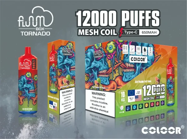 FLUUM Box Tornado 12000 Puffs Disposable Vape - Kiwi Passion Fruit Guava flavor