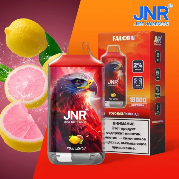 JNR Falcon 16K 16000 puffs disposable vape with tangy and sweet pink lemon flavor