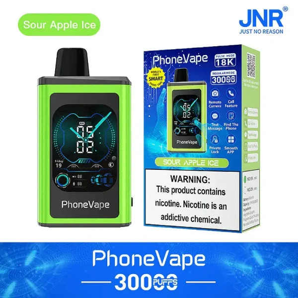 JNR Phone Vape 30000 puffs Sour Apple Ice – touchscreen vape