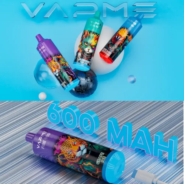VAPME Fire 9000 puffs disposable vape close-up of charging with Type-C port