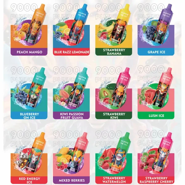 VAPME Fire 9000 puffs disposable vape all flavor variants collection chart