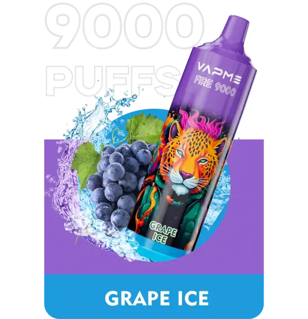VAPME Fire 9000 puffs disposable vape with Grape Ice flavor
