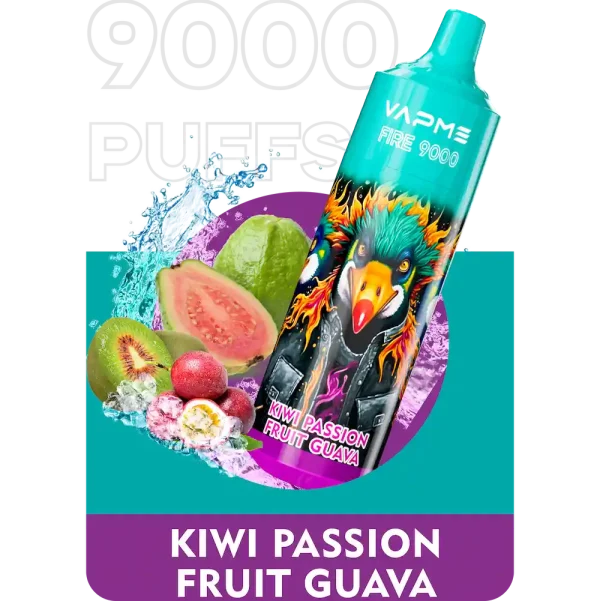VAPME Fire 9000 puffs disposable vape with Kiwi Passion Fruit Guava flavor