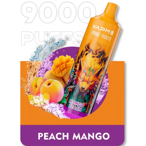 VAPME Fire 9000 puffs disposable vape with Peach Mango flavor