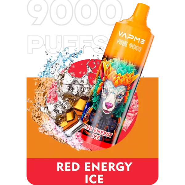 VAPME Fire 9000 puffs disposable vape with Red Energy Ice flavor