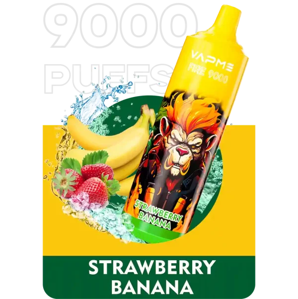 VAPME Fire 9000 puffs disposable vape with Strawberry Banana flavor
