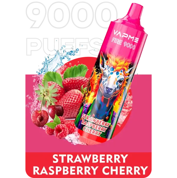 VAPME Fire 9000 puffs disposable vape with Strawberry Raspberry Cherry flavor