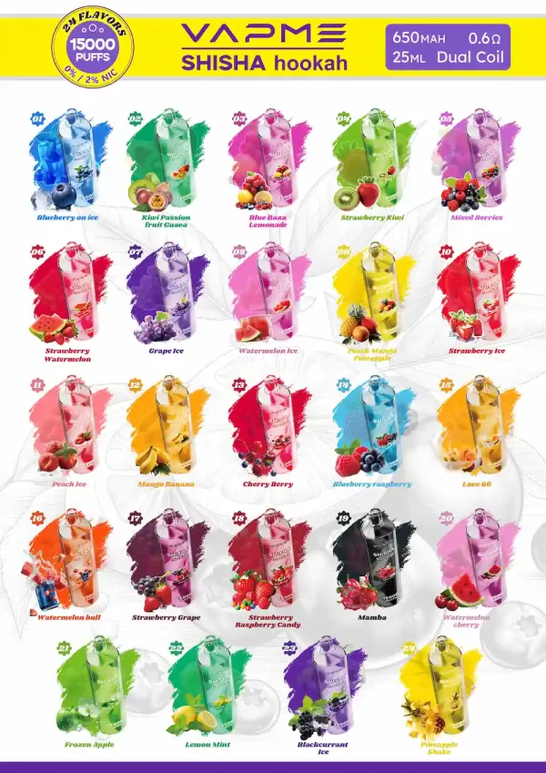 VAPME Shisha Hookah 15000 puffs disposable vape - full flavor range visual