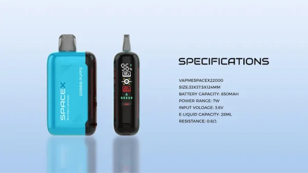 VAPME Spacex 22000 22K puffs disposable vape - Tech spec