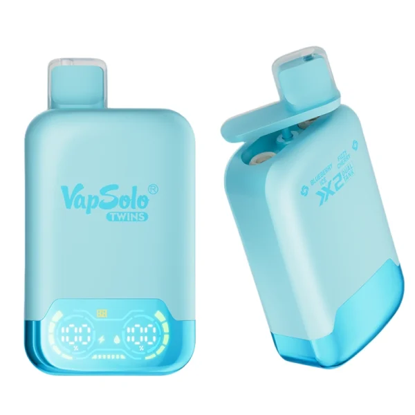 VapSolo Twins 20000 20K Puffs Dual Flavour Disposable Vape - Blue with front and top view showing dual tank