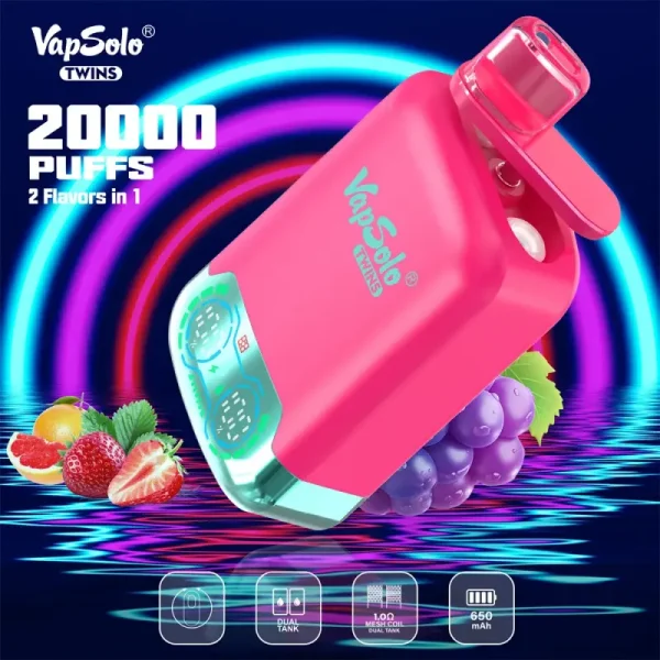 VapSolo Twins 20000 20K Puffs Dual Flavour Disposable Vape - Pink with dual flavours and fruit theme