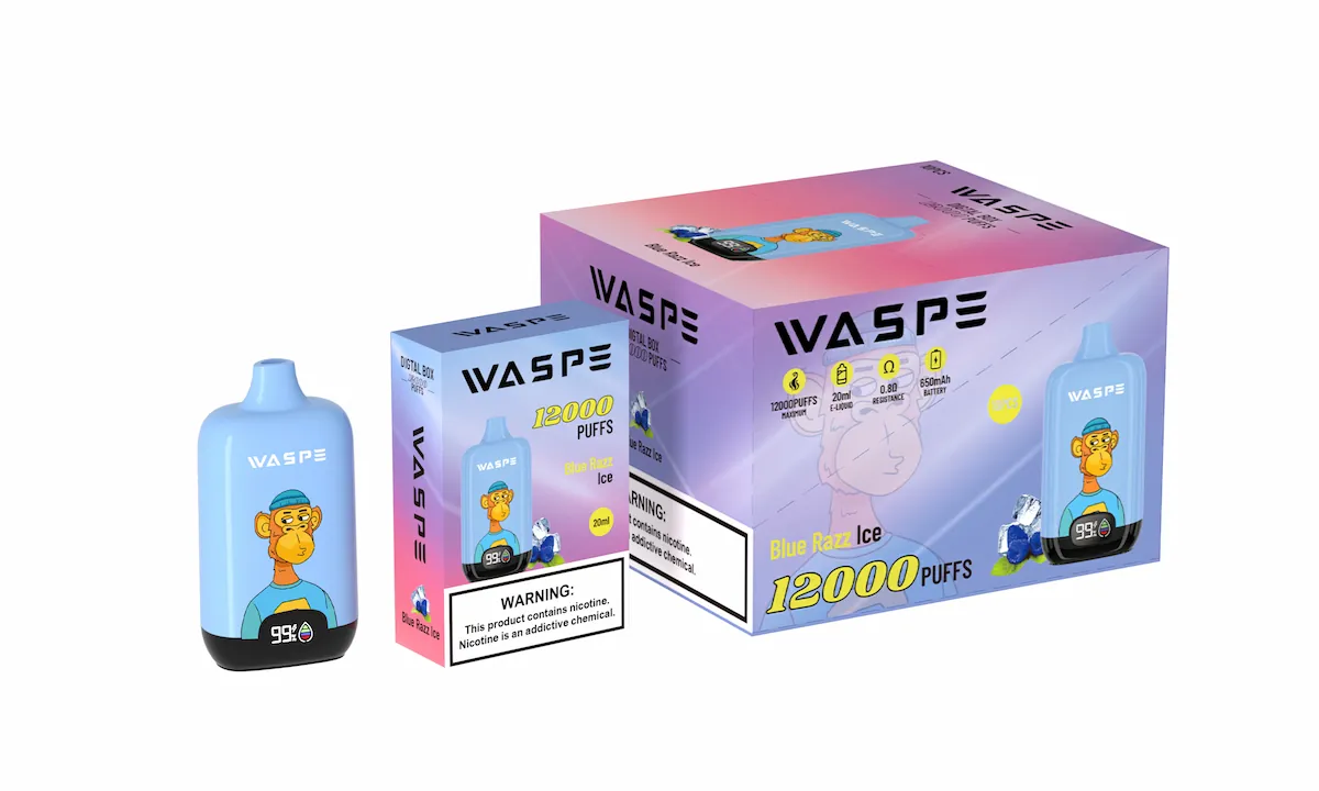 Waspe 12000 12k Puffs Digital Box Einweg Vape mit Bildschirm 11 WASPE 12000 12K Puffs Digital Box Einweg Vape - Blau Razz Ice