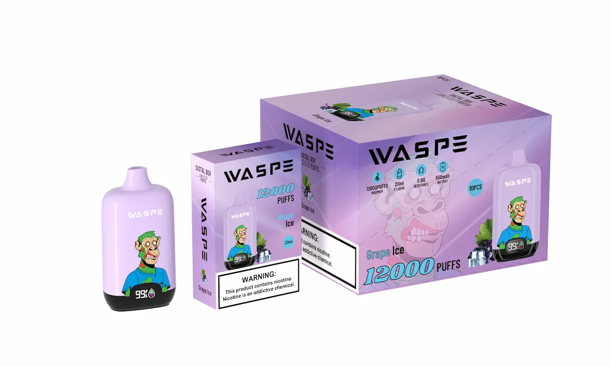 Waspe 12000 12k Puffs Digital Box Einweg Vape mit Bildschirm 10 WASPE 12000 12K Puffs Digital Box Einweg Vape - Traubeneis