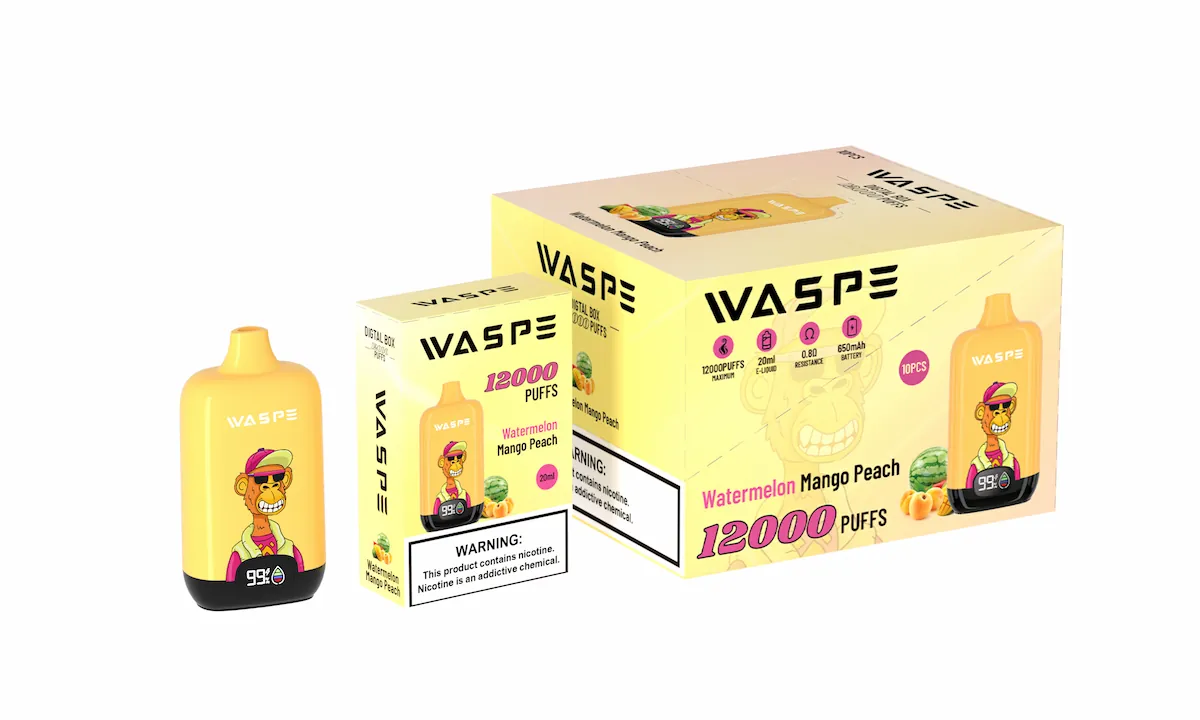 Waspe 12000 12k Puffs Digital Box Einweg Vape mit Bildschirm 7 WASPE 12000 12K Puffs Digital Box Einweg Vape - Wassermelone Mango Pfirsich