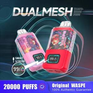 WASPE 20000 20K puffs disposable vape with smart screen and dual mesh coil in red and pink variants