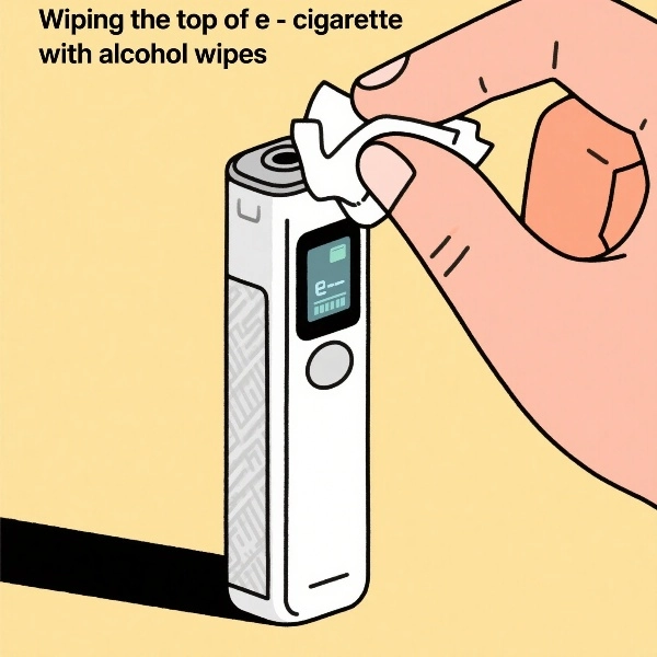 Hand wiping vape device with alcohol pad for maintenance and hygiene
