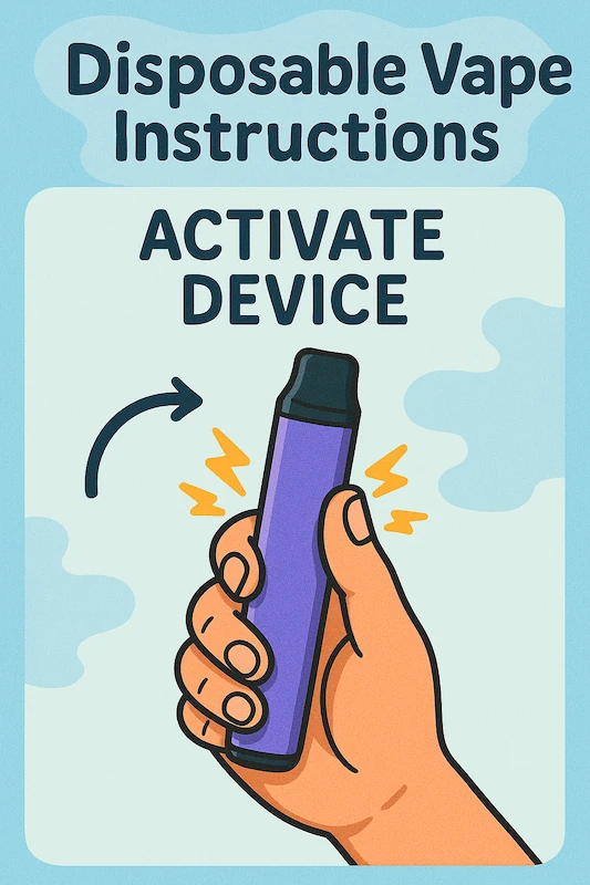 Hand holding disposable vape showing activation process