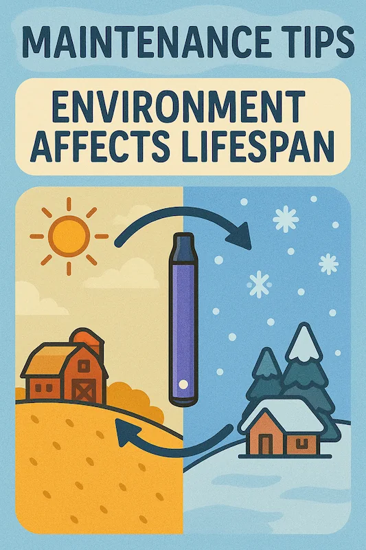 Vaping device shown in hot and cold environments