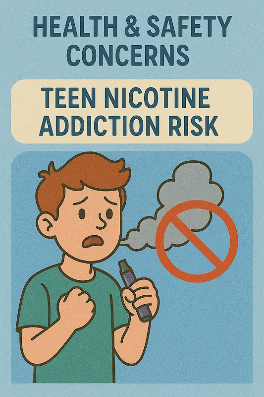 Teen holding vape, highlighting nicotine addiction danger