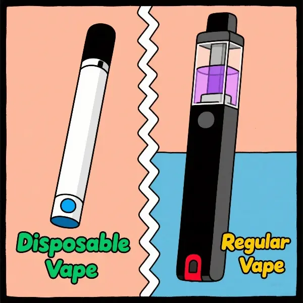 Side-by-side comparison of disposable and regular reusable vape devices.