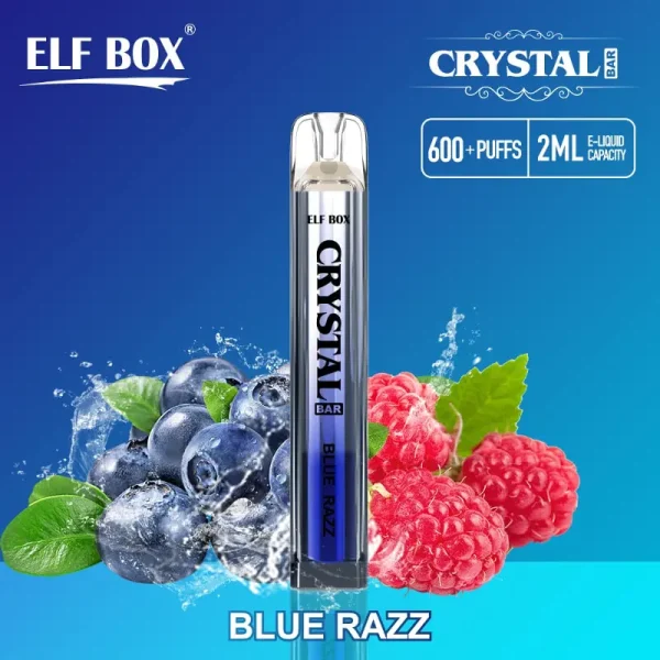 ELF BOX 600 Puffs CRYSTAL BAR Rechargeable Disposable Vape Pen Blue Razz Flavor