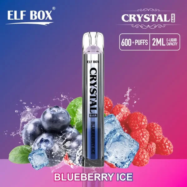 ELF BOX 600 Puffs CRYSTAL BAR Rechargeable Disposable Vape Pen Blueberry Ice Flavor