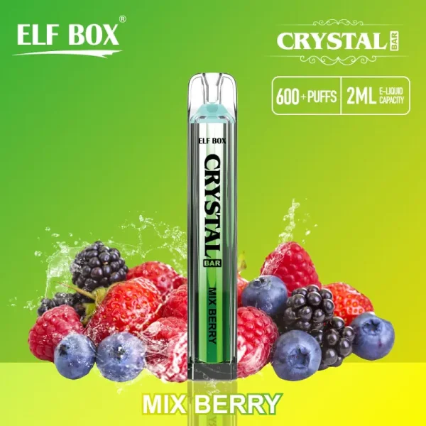 ELF BOX 600 Puffs CRYSTAL BAR Rechargeable Disposable Vape Pen Mix Berry Flavor