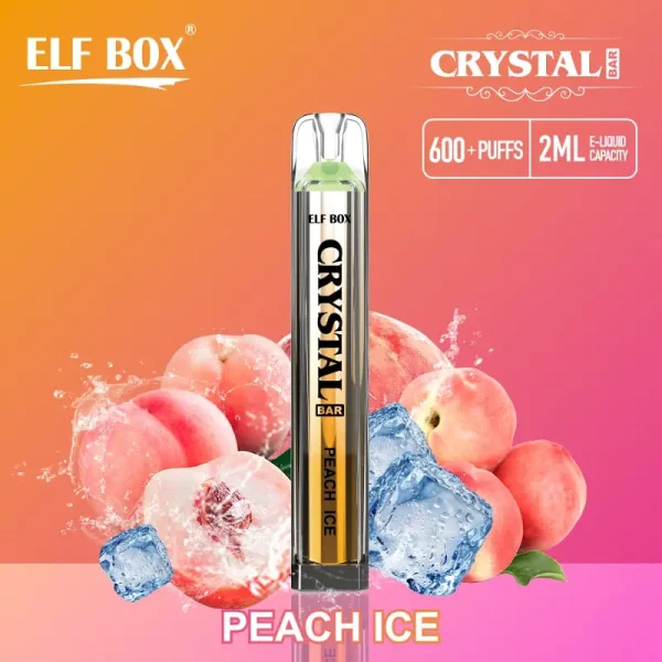 ELF BOX 600 Puffs CRYSTAL BAR Rechargeable Disposable Vape Pen Peach Ice Flavor