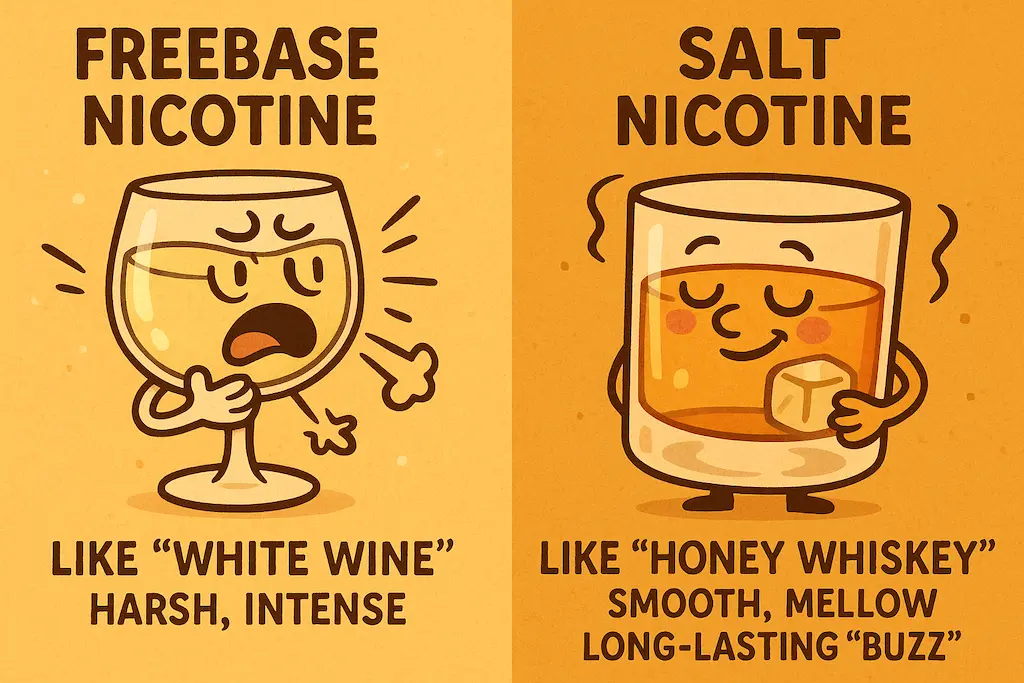 Comparison of freebase nicotine as white wine and salt nicotine as honey whiskey