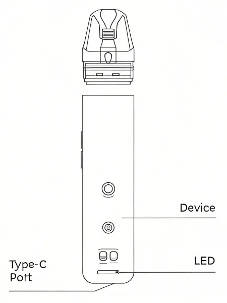 Internal structure of a compact pod vape device showing