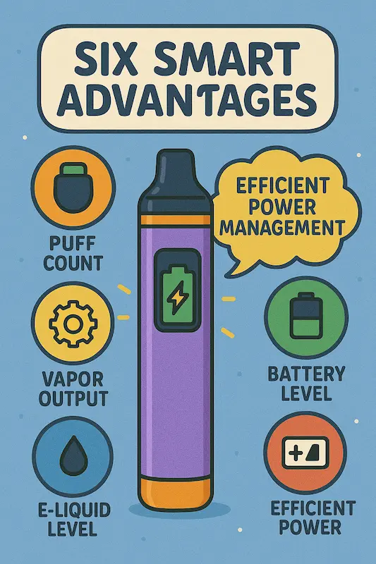 LED screen disposable vape showing smart battery and power control