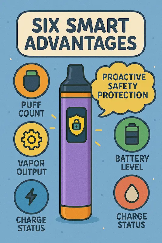 Disposable vape with LED screen featuring proactive safety lock icon