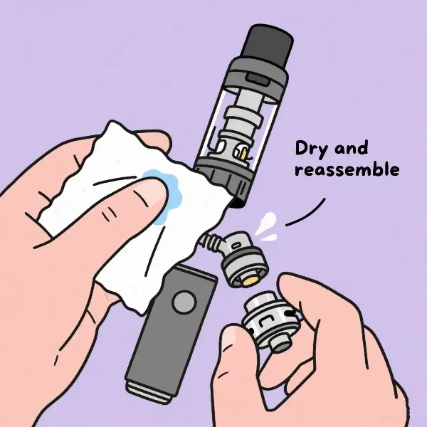 Clean vape atomizer with cotton swab and warm water
