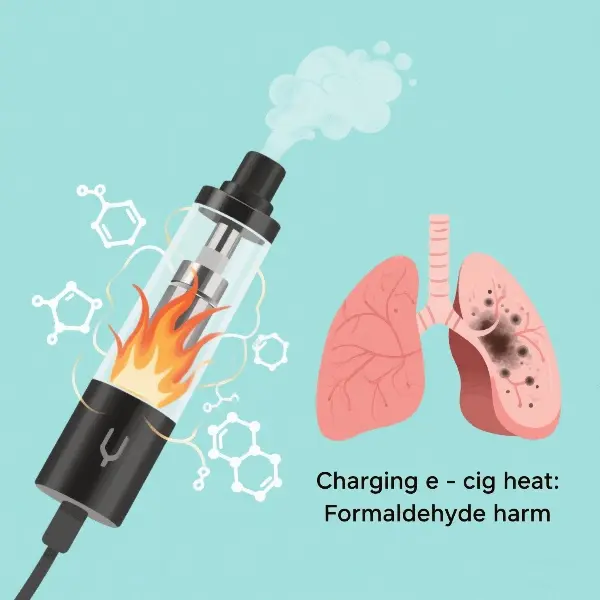 Illustration of chemical changes in vape coil producing formaldehyde at high temperature