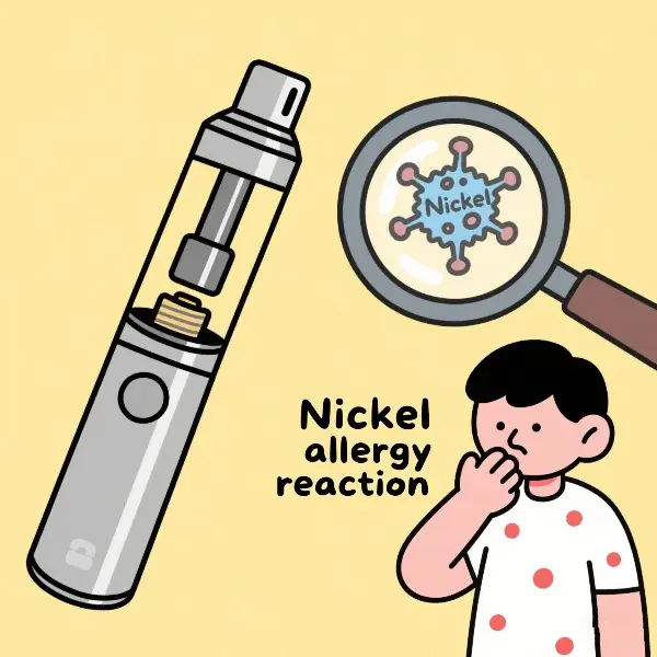 Vape metal parts highlighting nickel content and potential allergy risk